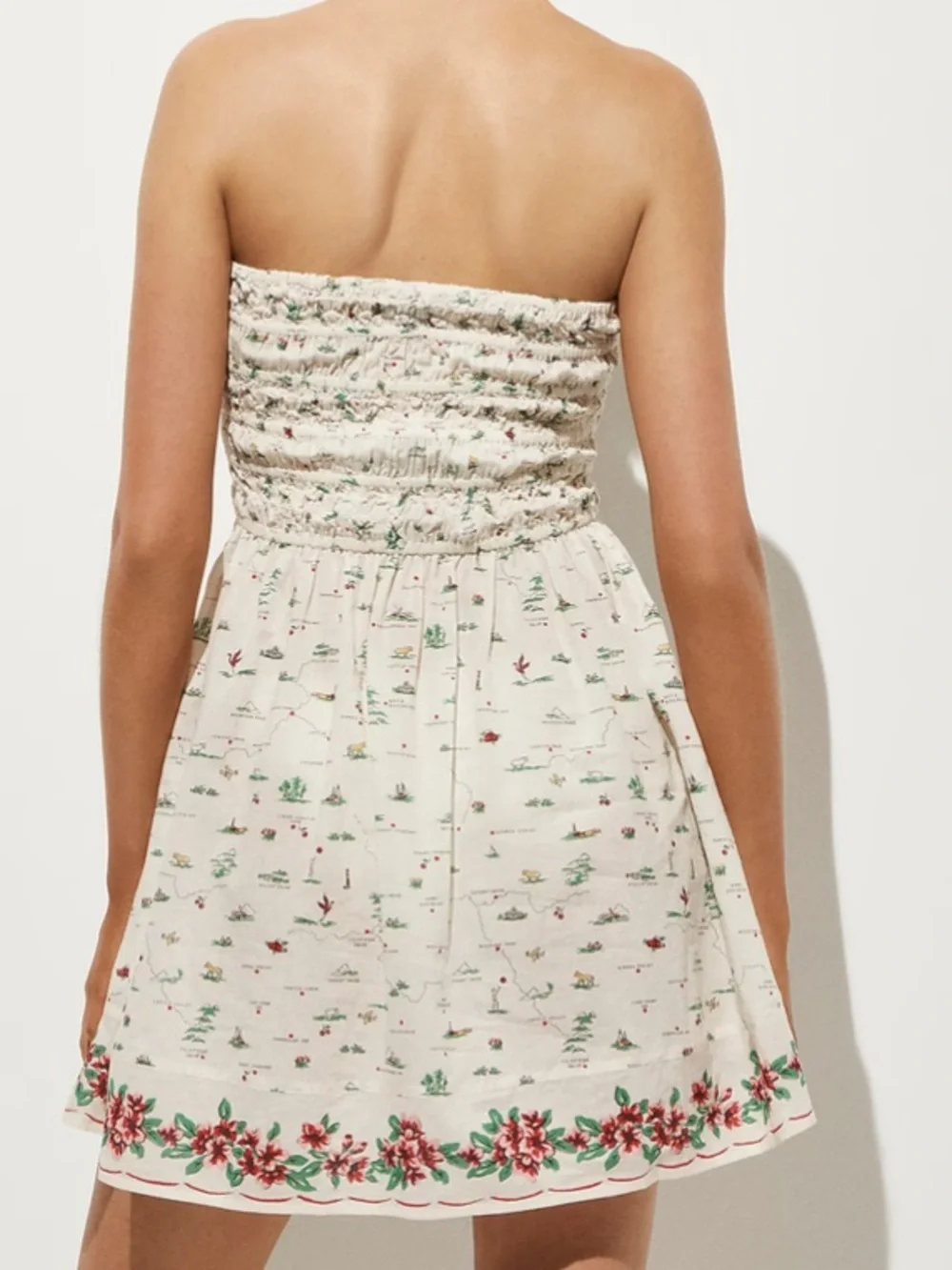 J crew Smocked mini dress in map-print cotton voile
